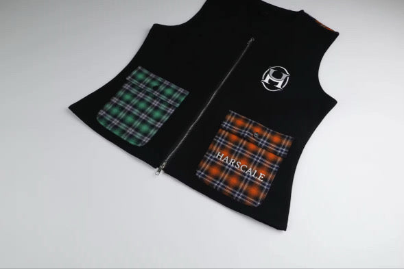 Women’s Black Canvas Workwear Vest by HARSCALE – Multi-Flannel Accent
