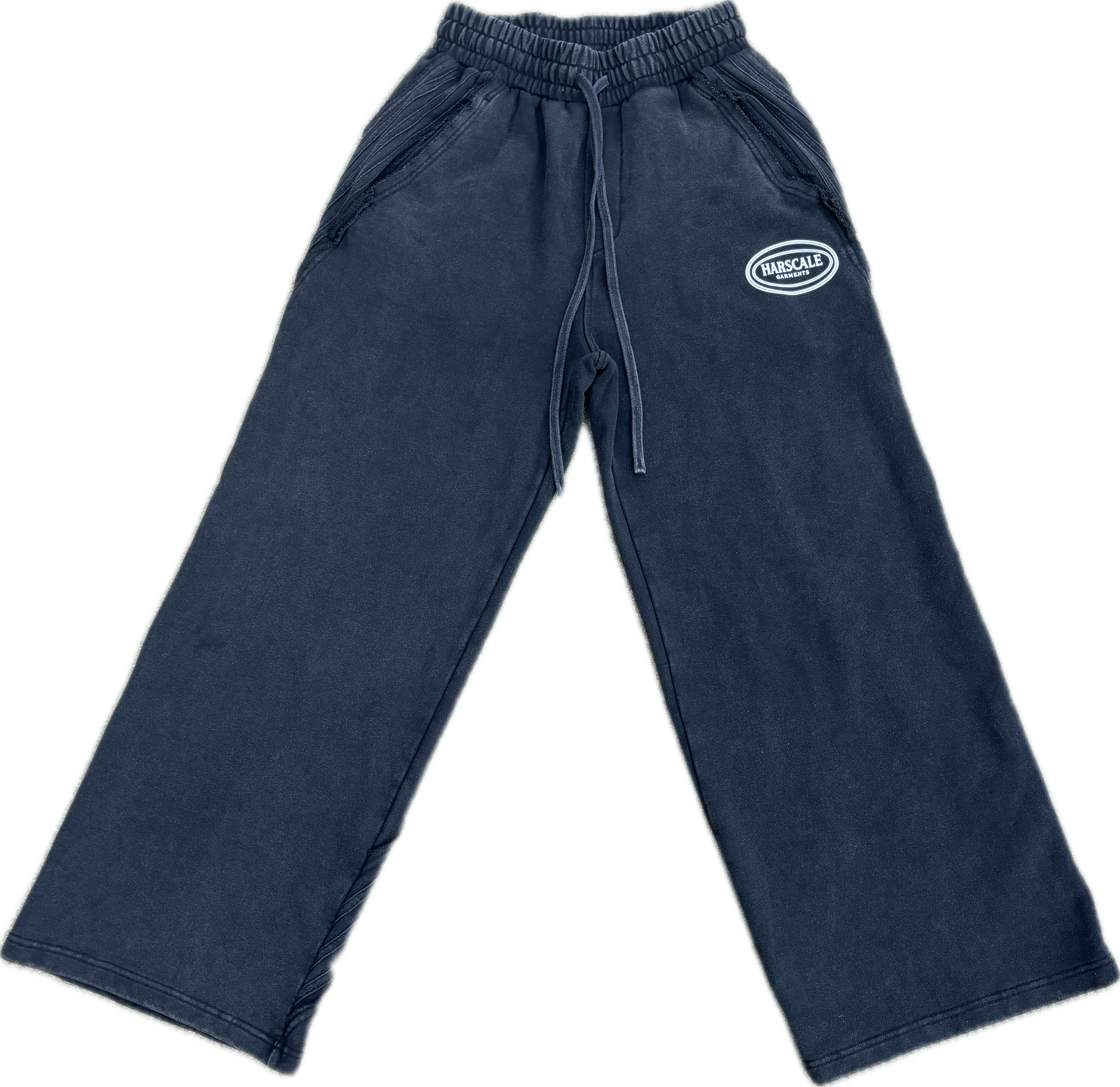 Black Rib Panel Wide Leg Sweatpants