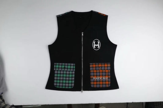 Women’s Black Canvas Workwear Vest by HARSCALE – Multi-Flannel Accent
